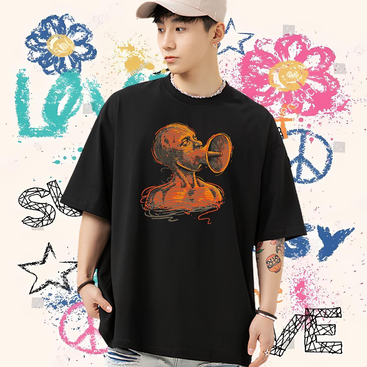 Popular Man T Shirts 100% Cotton 230g ET High Street Hip Hop Floral Print Breathable Short Sleeve Men Tops Tees Classic Polos