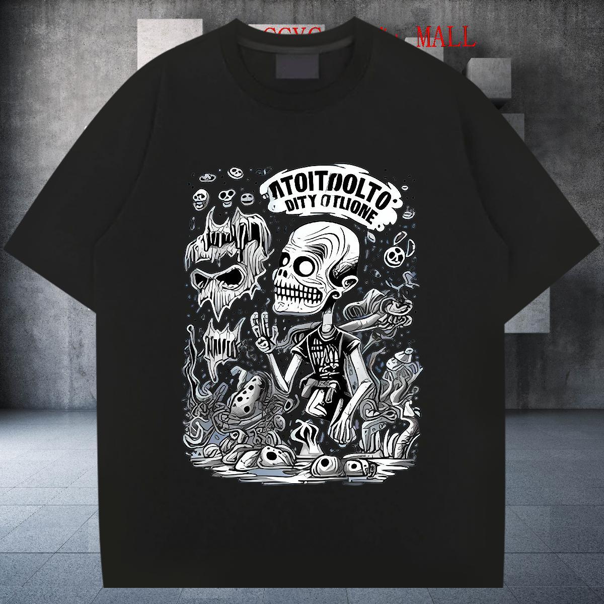 High Quality T shirt 230g 100% Cotton skull Spring Summer Oversized 4XL Pure Cotton Men Tshirts Fashion New Polos