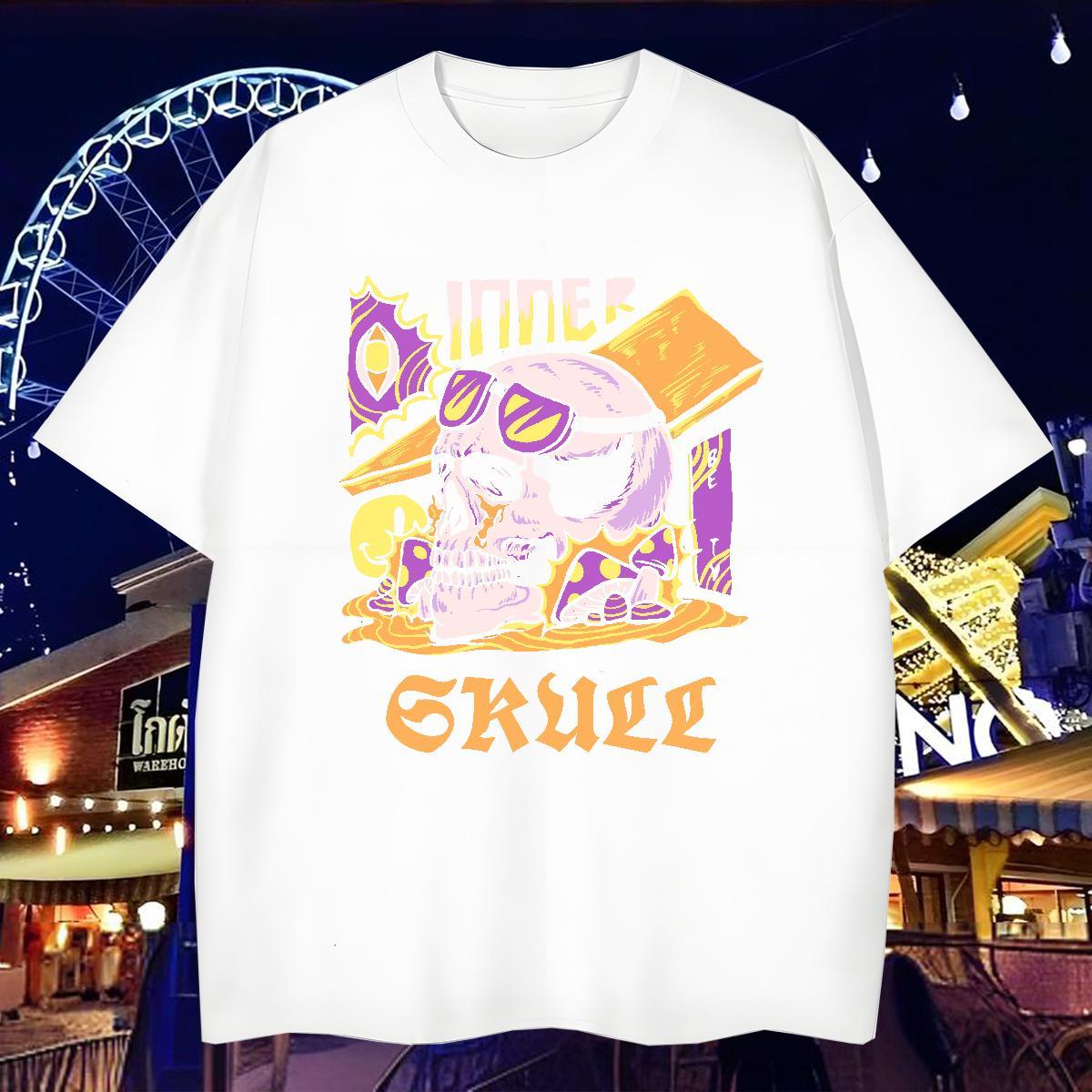 Brand Men T Shirts 100% Cotton 230g skull Daily Outfit Cartoon Printing L-4XL Short Sleeve O-Neck Men Tops Tees Designer Tee Shirt