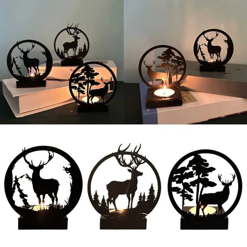 Creative Black Metal Candle Holder Home Decorations Deer Design Candlestick Y240823