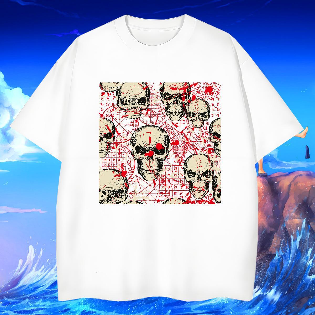 Popular T shirt 230g Cotton skull Anime Printing Street Floral Print Breathable Crew Neck Couples T Shirts Fashion Designer Tee Shirt