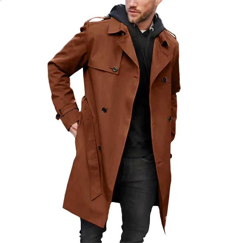 Oversize Windbreaker Men Korean Trend Mid Length Handsome Over Knee Coat British Autumn Winter Couple Elegant Cloak Coat 240822
