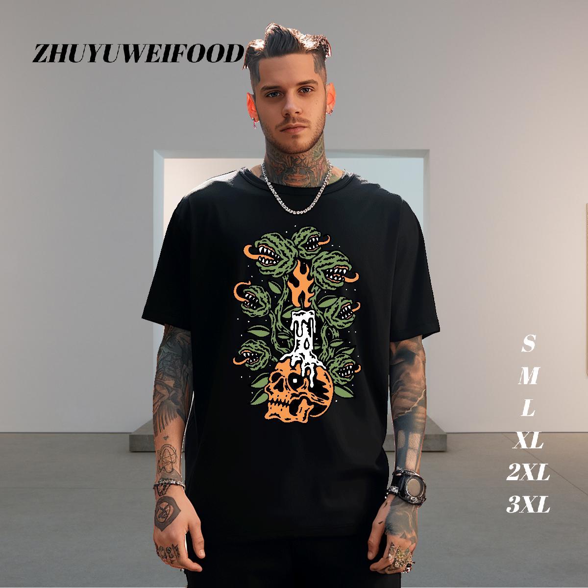 Classic Mens T Shirts 230g 100% Cotton skull High Street Hip Hop Customized Print Crew Neck Breathable Men Tops Tees Free Shipping Tshirts