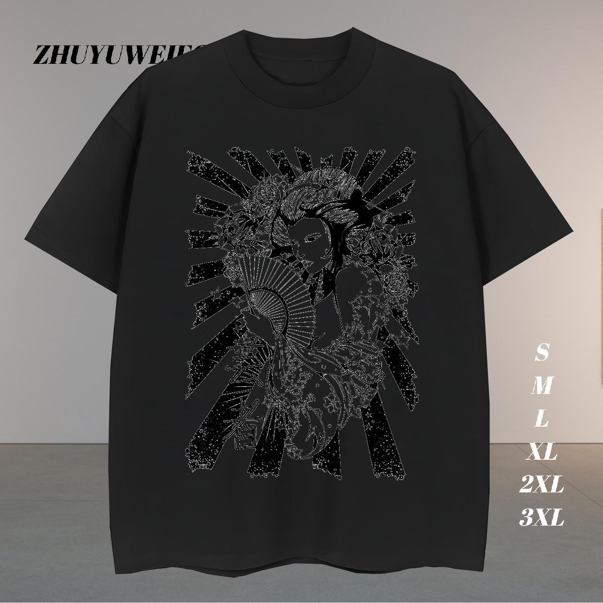 High Quality Mens T Shirts 230g Cotton skull Street Wear Anime Print Short Sleeve O-Neck Men Tops Tees Classic Casual Tshirts