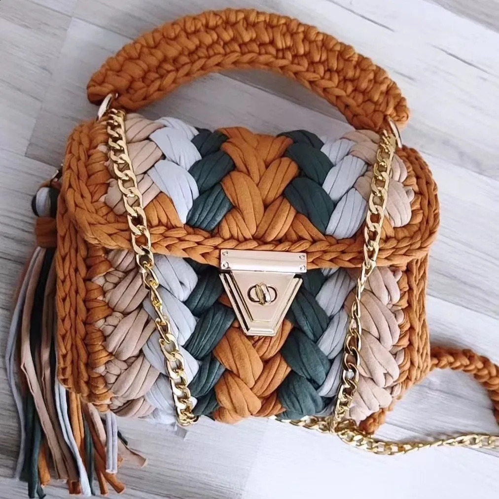 Womens Bag Selling Shoulder Bag Handmade Crochet Bag with Contrasting Woven Bag Handbag Bags for Women 240826