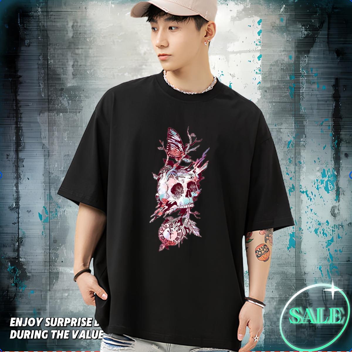 High Quality Mens T Shirts 230g 100% Cotton skull Casual Plus Size Custom Breathable Men Tees Fashion Casual Tshirts