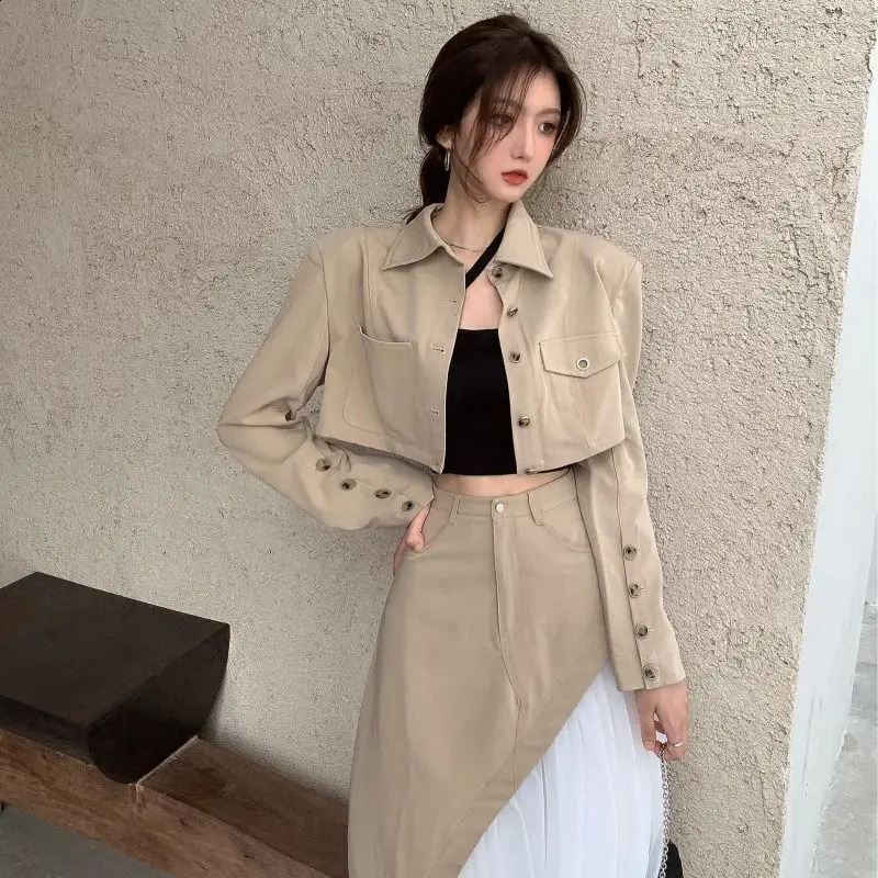 Short suit jacket high waisted mesh skirt two-piece set for womens autumn workwear set 240823