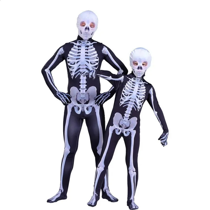 Children Adult Carnival Party Dress up Horror Zombie Costume Role Playing Skeleton Halloween Mask Set 240823