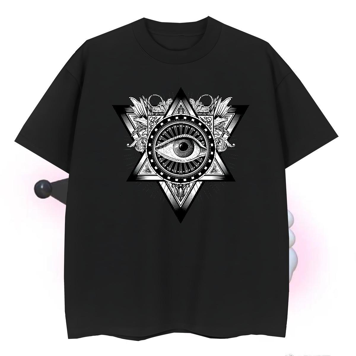 Comfortable T Shirts Men 230g Pure Cotton eye of the devil Anime Printing Street Black White Breathable Crew Neck Men Tees Fashion Designer Tops