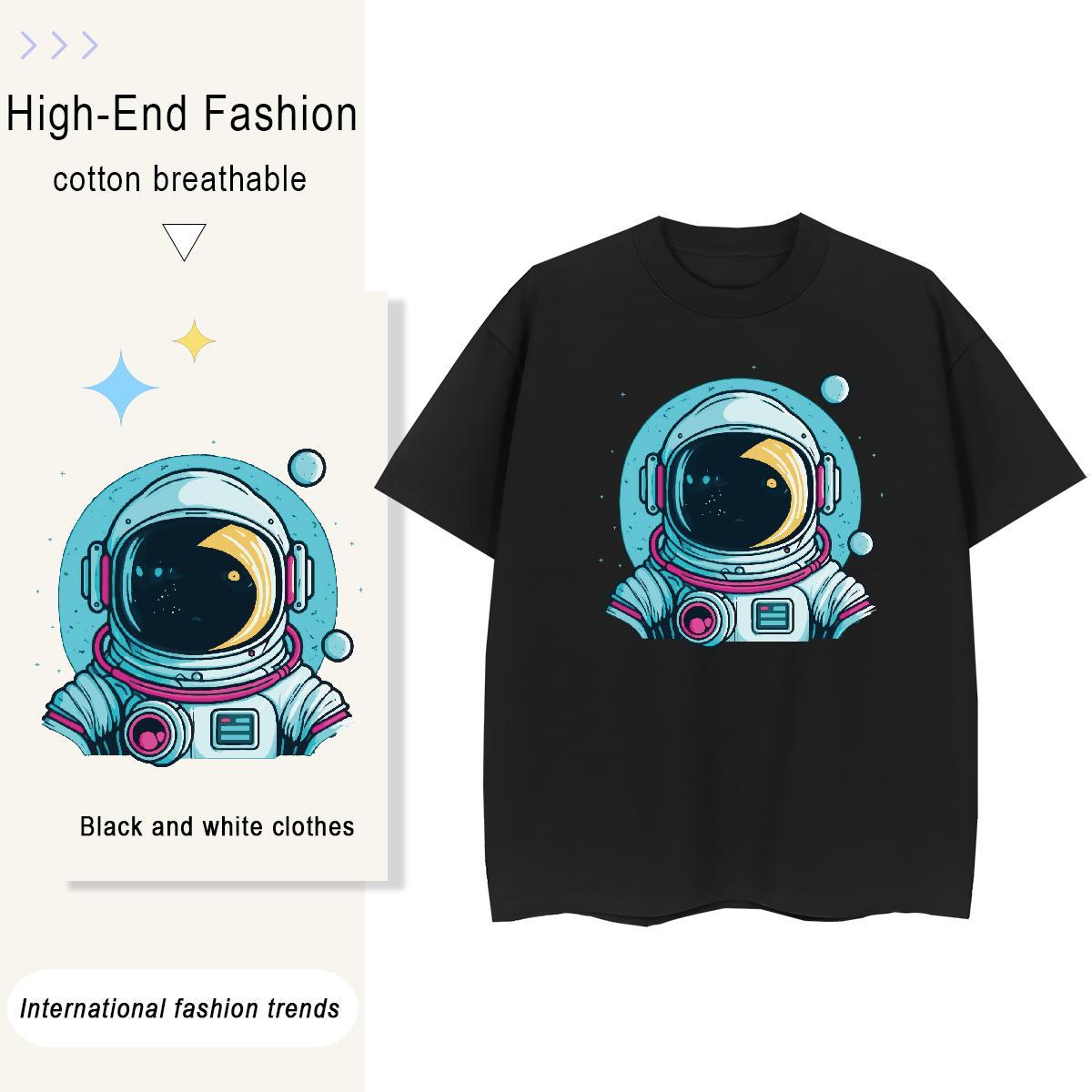 Comfortable Lady T shirt 230g Cotton cosmonaut Hip Hop Street T Shirt For Woman Short Sleeve O-Neck Anime Print Tops Shirt