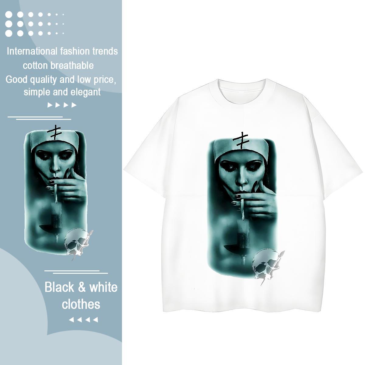 Loose Women Tees 230g Pure Cotton nun Sport Womens T Shirts Breathable Crew Neck Graphic Clothings