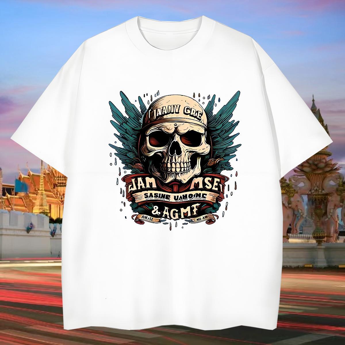 Cool T shirt 230g Pure Cotton skull Casual Daily Wear Custom Printed Short Sleeve O-Neck Tshirt for Man Woman Factory Direct Tees Shirts