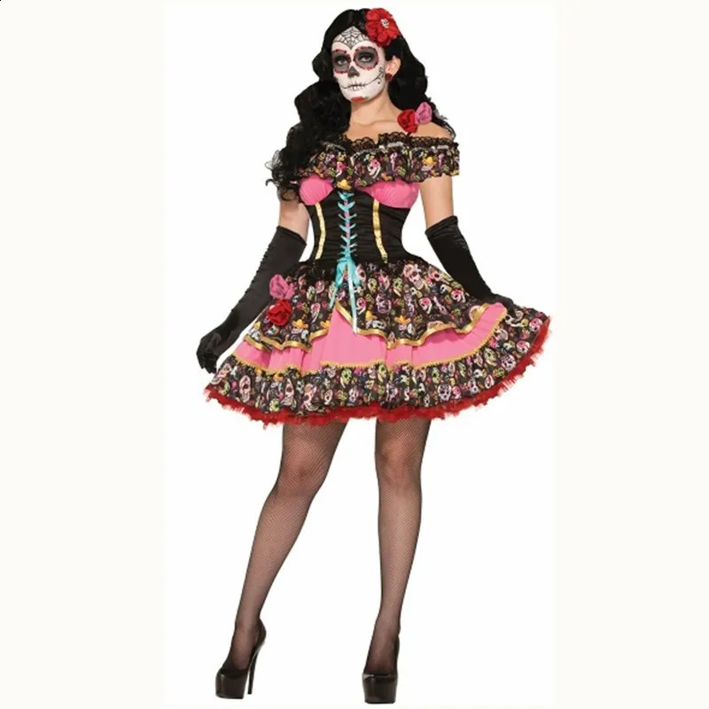 Halloween Party Mexico Dead Flower Fairy Ghost Bride Dress Adult Female Horror Skeleton Zombie Role Playing Costume 240823