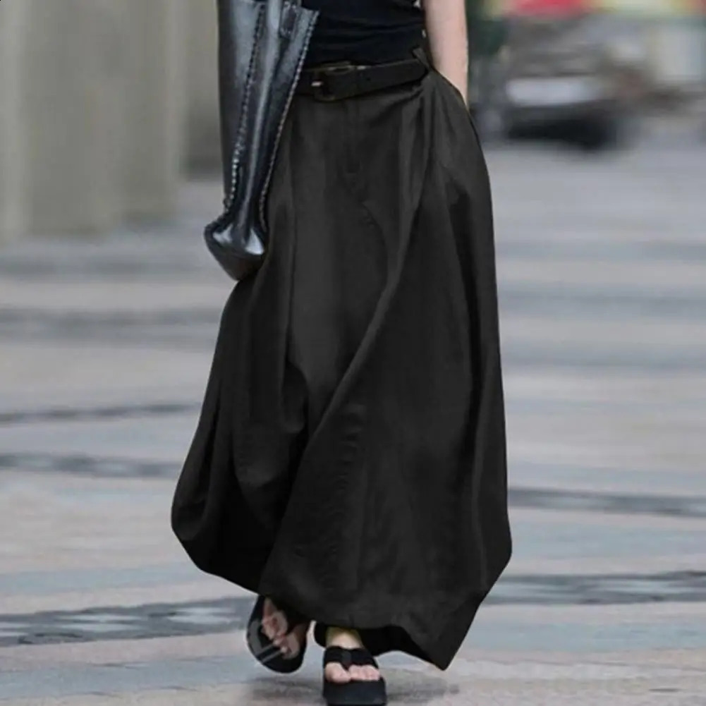 Vintage Summer Skirts Women High Waist A-Line Ankle-Length Cotton Linen Skirt Female Beach Maxi Long Skirts Boho Retro Skirts 240823