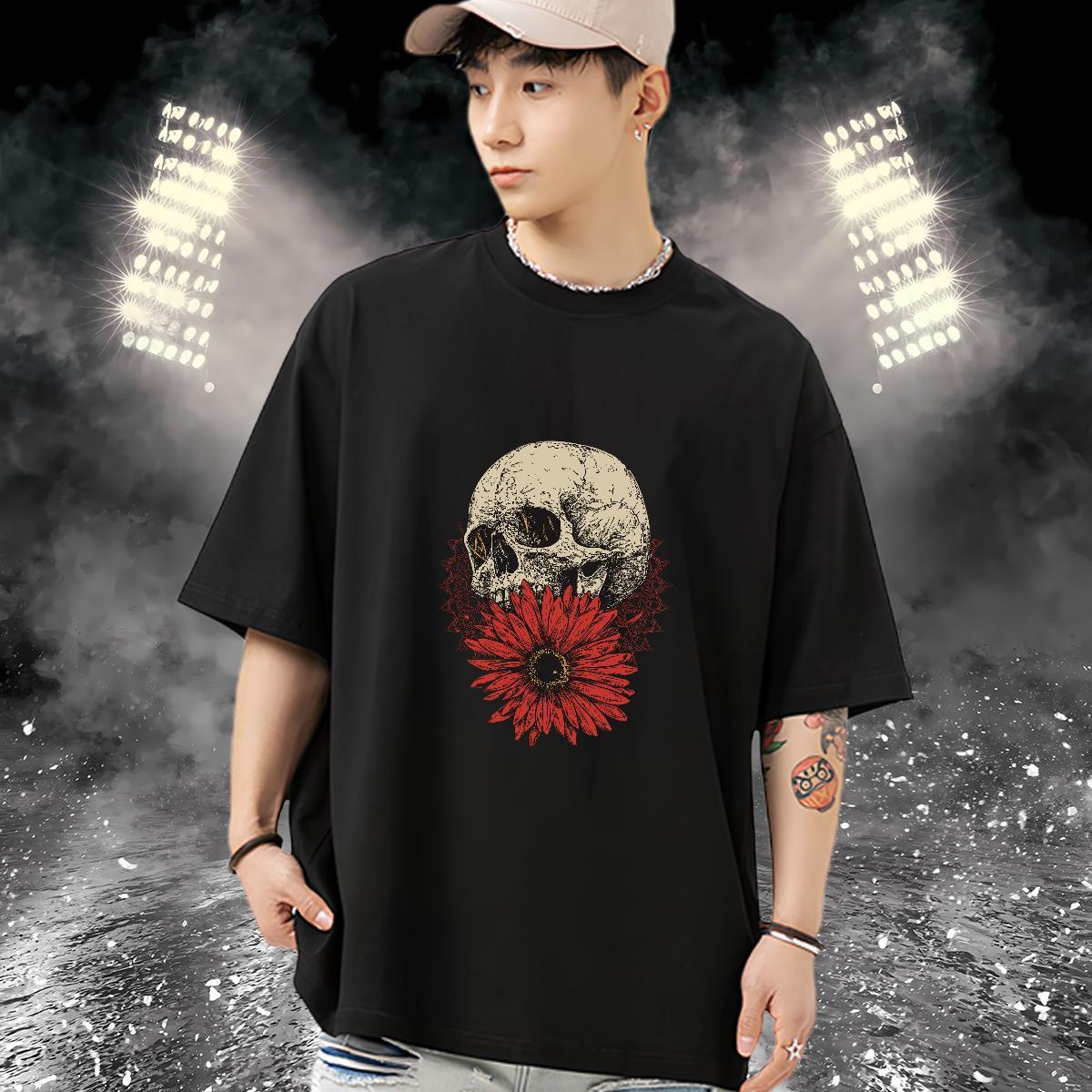 Soft T Shirt For Man 230g Cotton skull Sports Casual Custom Cartoon Pure Cotton Mens Tshirts Fashion Tee Shirt