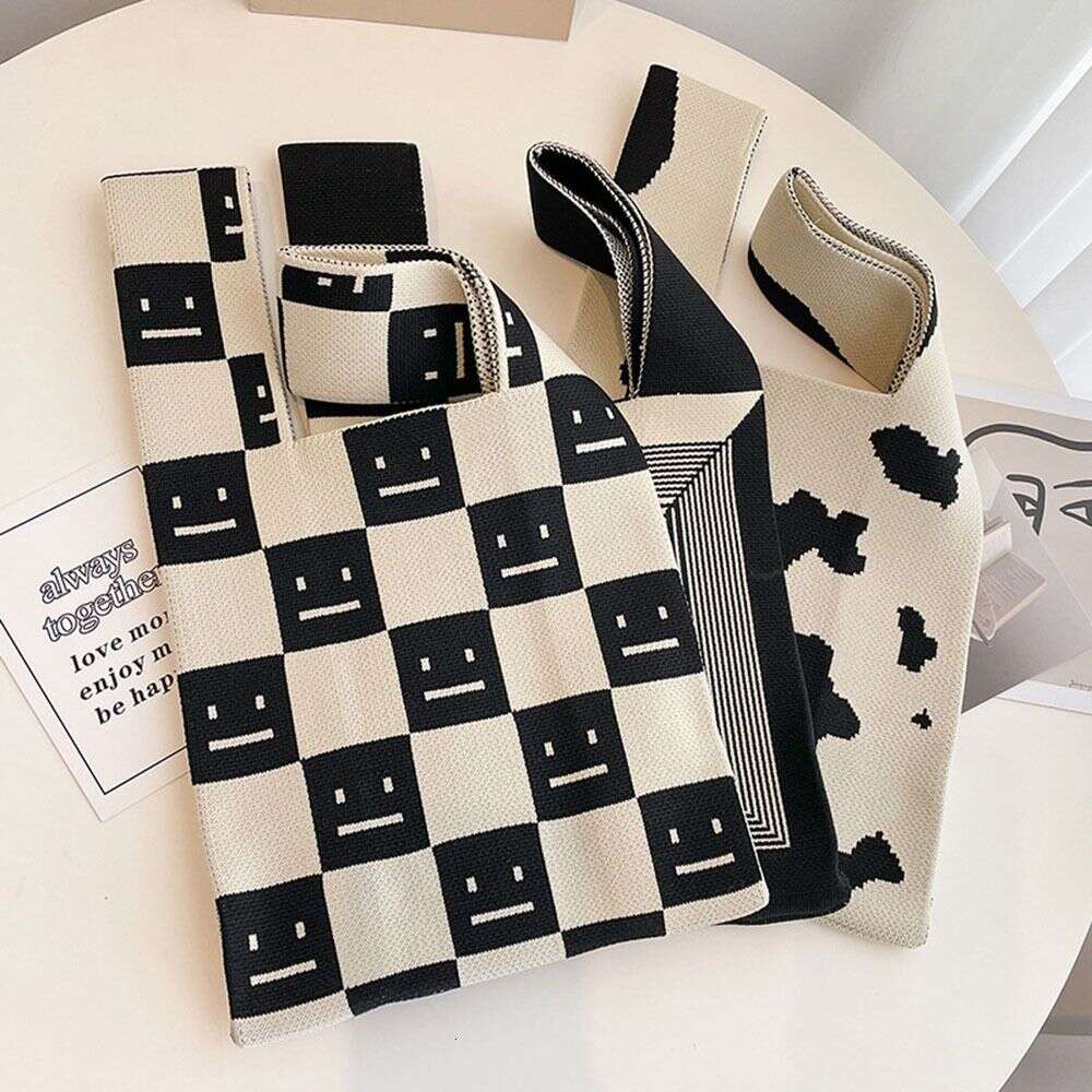 Free Shipping 2025S designer New Colorful Plaid Handmade Handbag Women Girls Mini Knit Wrist Casual Tote Bag Student Reusable Shopping Bags