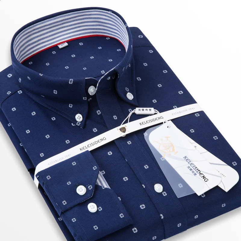 Mens Long Sleeve Thick Cotton Oxford Shirts with Front Pocket High Quality Smart Casual Stripe Plaid Button Down Dress Shirt 240822
