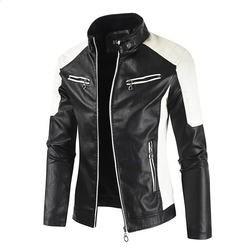Mens Winter Pu Jacket Motorcycle Waterproof Cool Contrast Colors Classic Biker Leather Jacket Motor Autumn Coat 240822