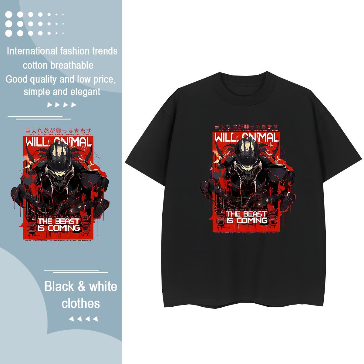 Comfortable Tshirt for Man Woman 230g Pure Cotton Anime characters High Street Hip Hop T Shirt For Woman Breathable Black White Clothes