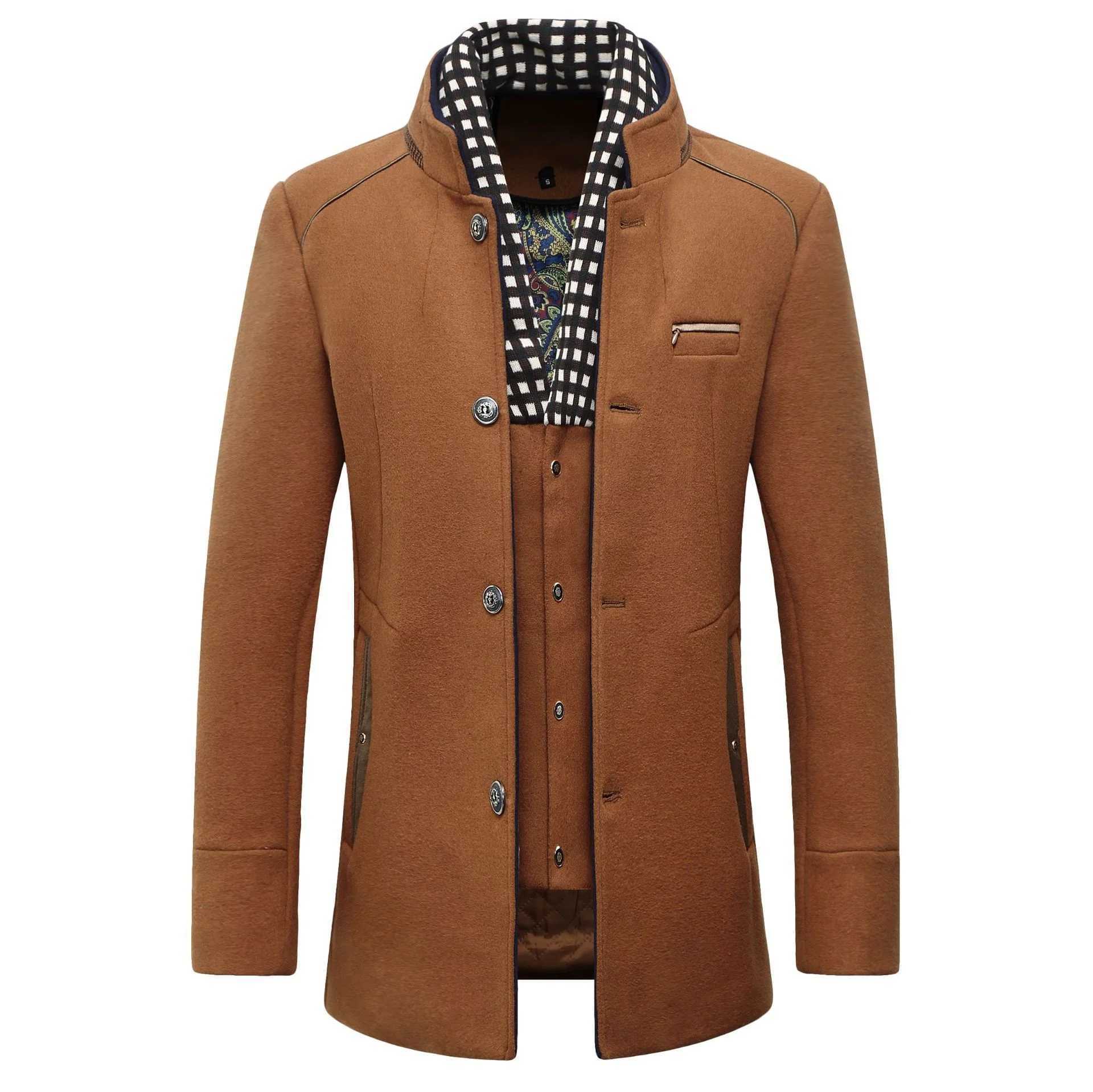 Fashion Mens Wool jacket Classic Double-Breasted Wool-Blend Peacoat Casual Woolen Windbreaker Coat for MaleXJ240822