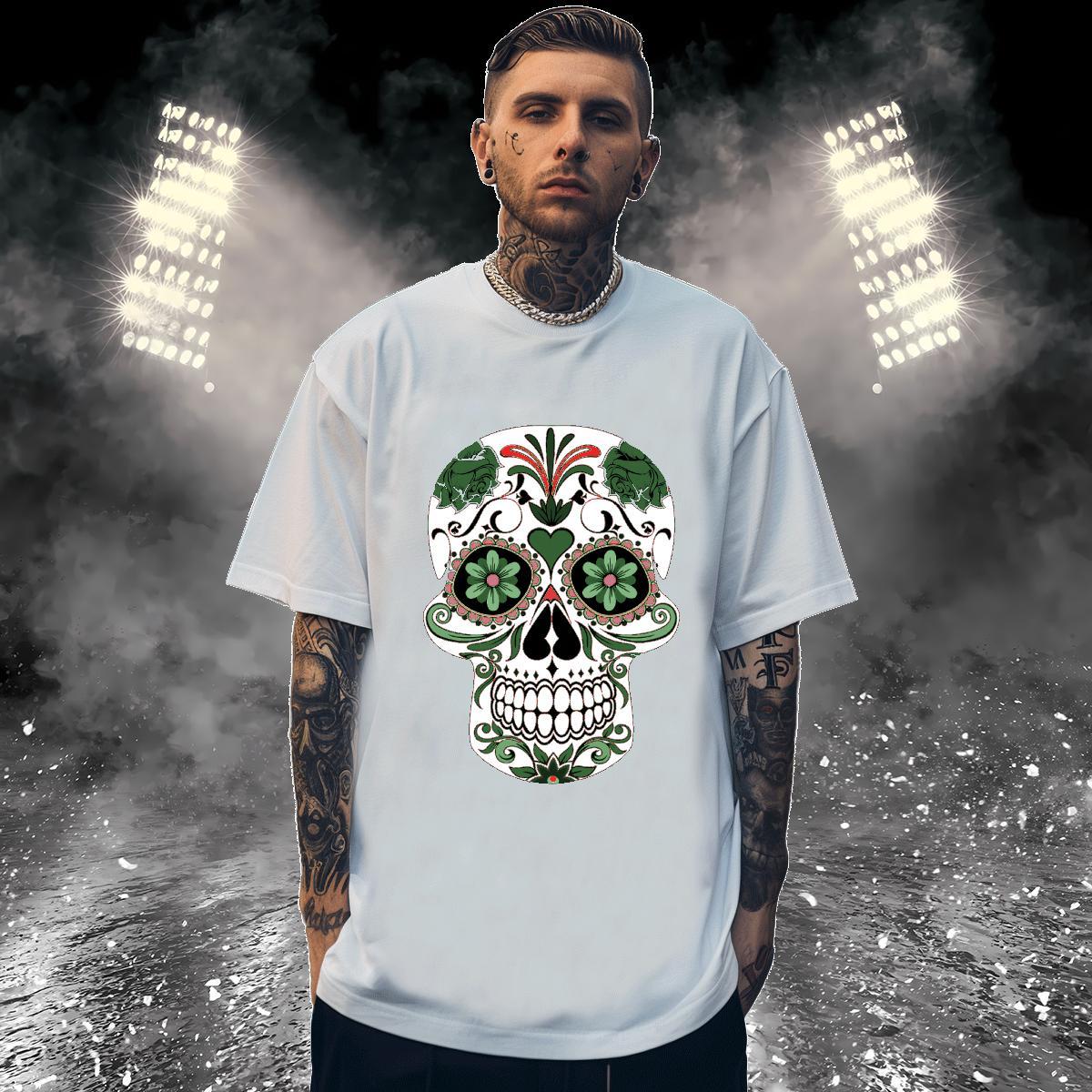 Soft T Shirts Men 230g Cotton skull Street Plus Size Cartoon O Neck Short Sleeves Tshirt for Man Woman New Tops Tees