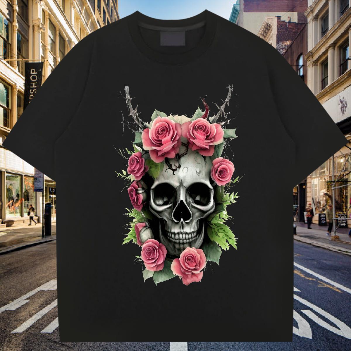 Wholesale Mens T Shirts 230g Cotton flower Street Customized Print Crew Neck Breathable Mens Tshirts 2024 DIY Tops