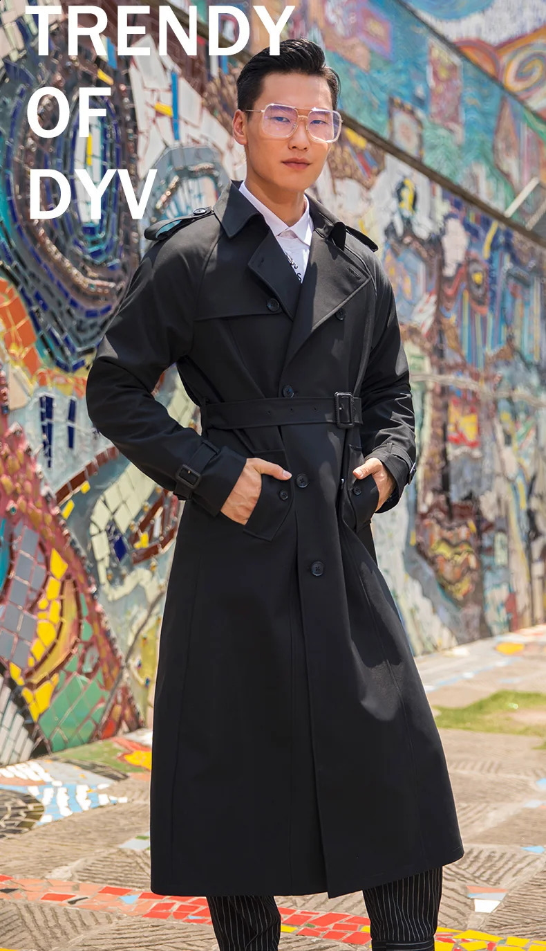 Autumn Winter Men Trench Coat Black Smart Casual British Style Double Breasted Outwear Business Office Men Jackets Cape Men 240822