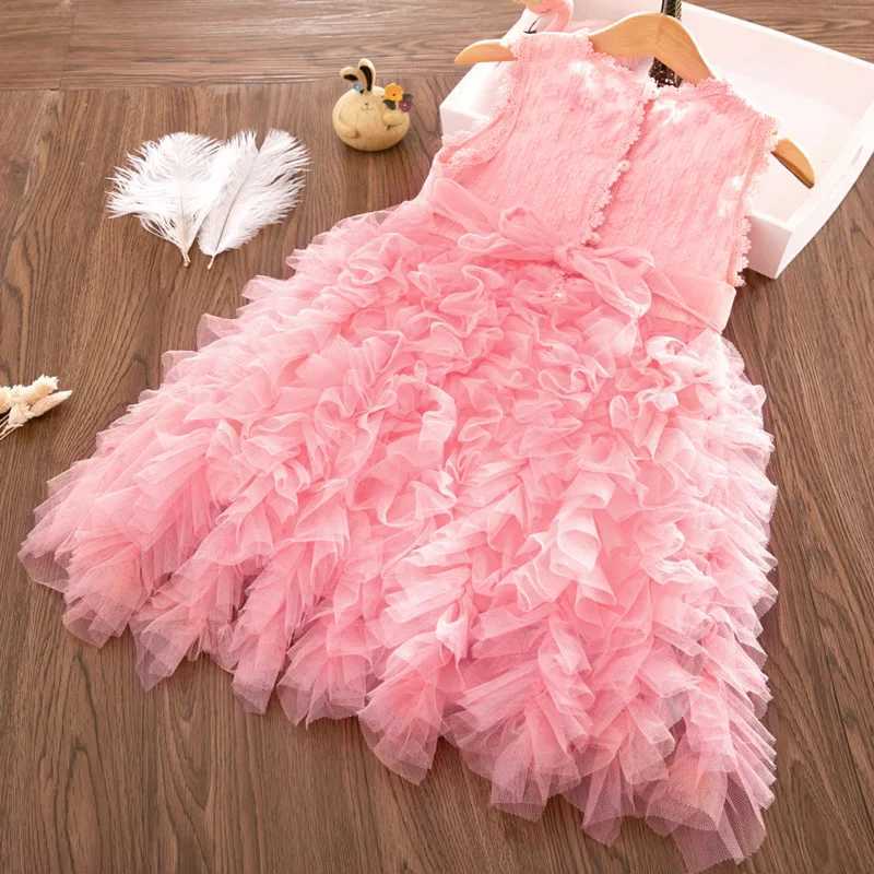 Spring princess girl dress childrens holiday casual picture Vestido summer flower embroidery cake birthday party crushed dress W240823