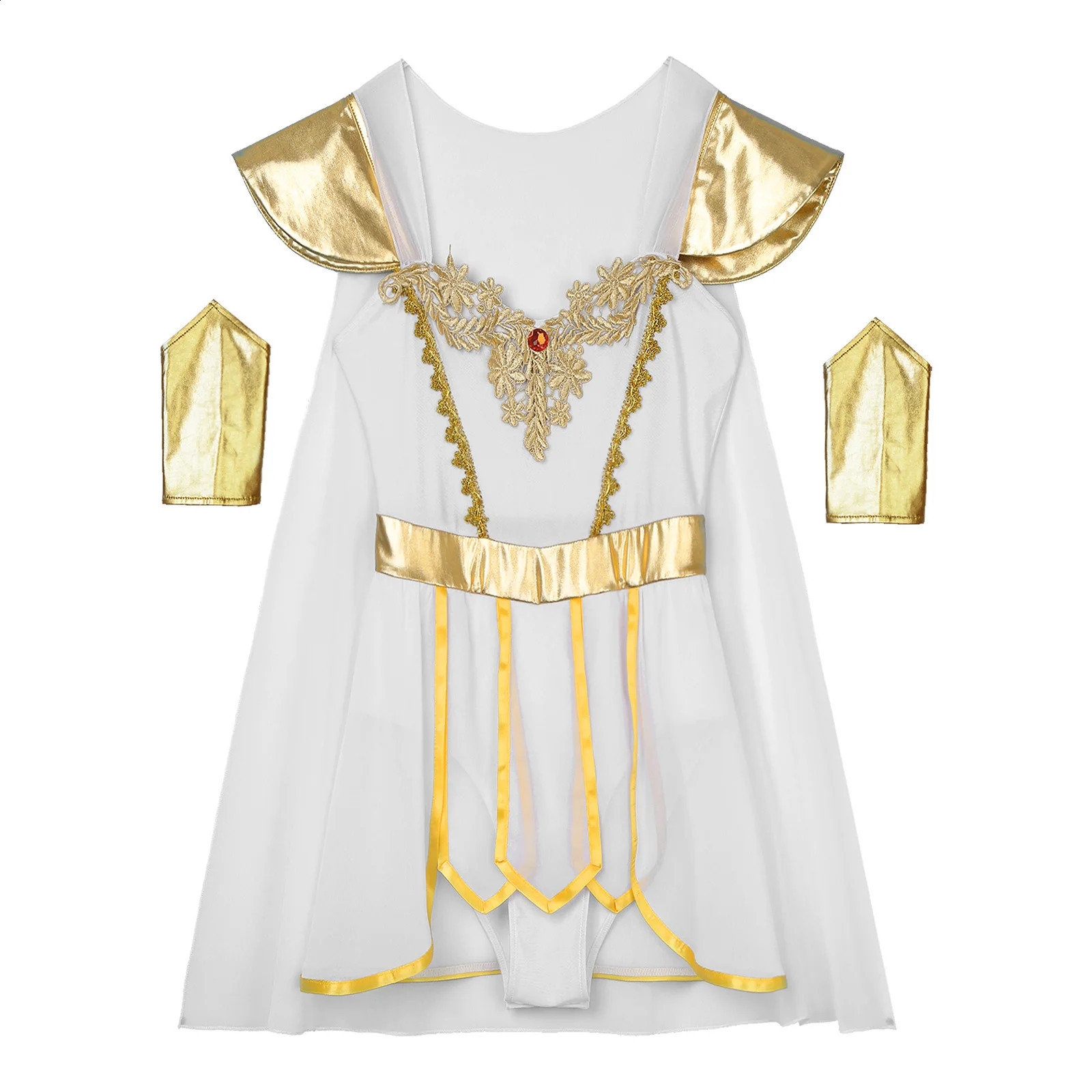 Womens Greek Roman goddess queen cosplay costume Cape Town bodysuit Toga with wristband Halloween themed party w240824