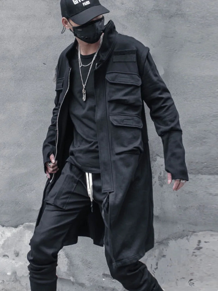 PFNW Spring And Autumn Darkwear Series Functional Zipper Multi Pocket Coats Loose Ruffian Handsome Medium Long Trench 12A5336 240822