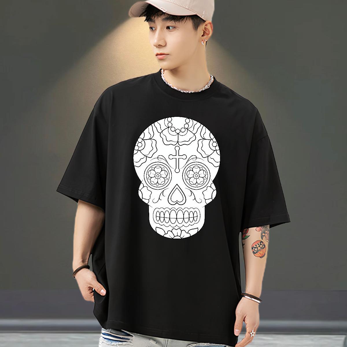 Popular Mens T Shirts 230g 100% Cotton skull Daily Outfit Anime Print Breathable Mens Tshirts Customized Tees Shirts