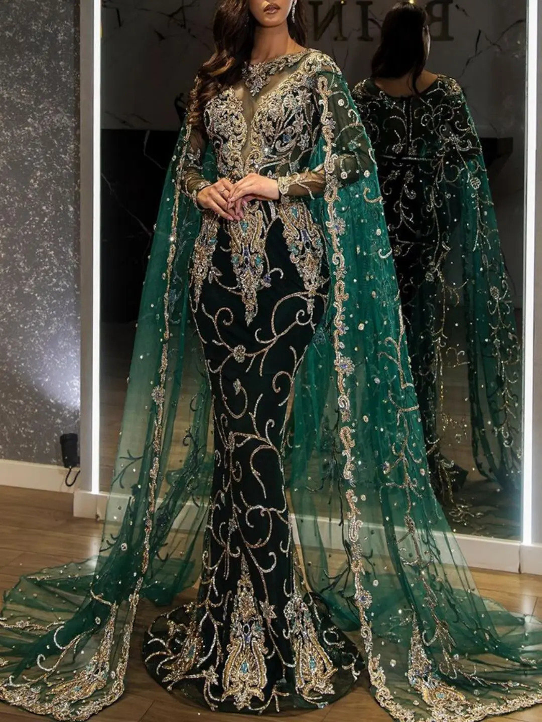 High Quality Womens Sexy Splash Gold Banquet Dress Large Swing Long Sleeve Evening Party Dress 240823