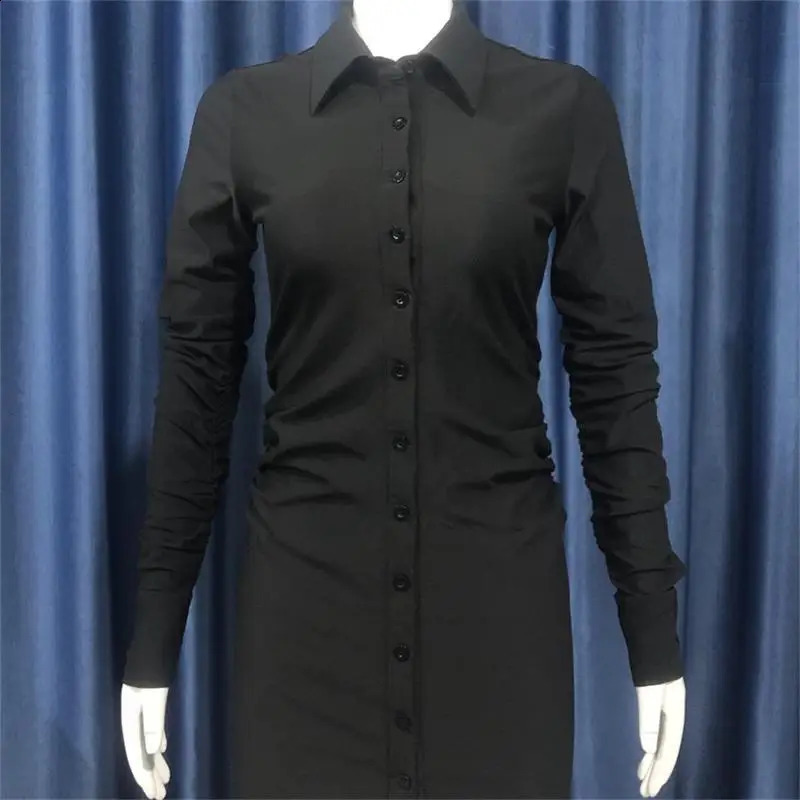 Womens Single Breasted Slim Sexy Dress Monochromatic Lapel Long Sleeved Office Lady Mini Bodycon Dresses Spring Autumn 240823
