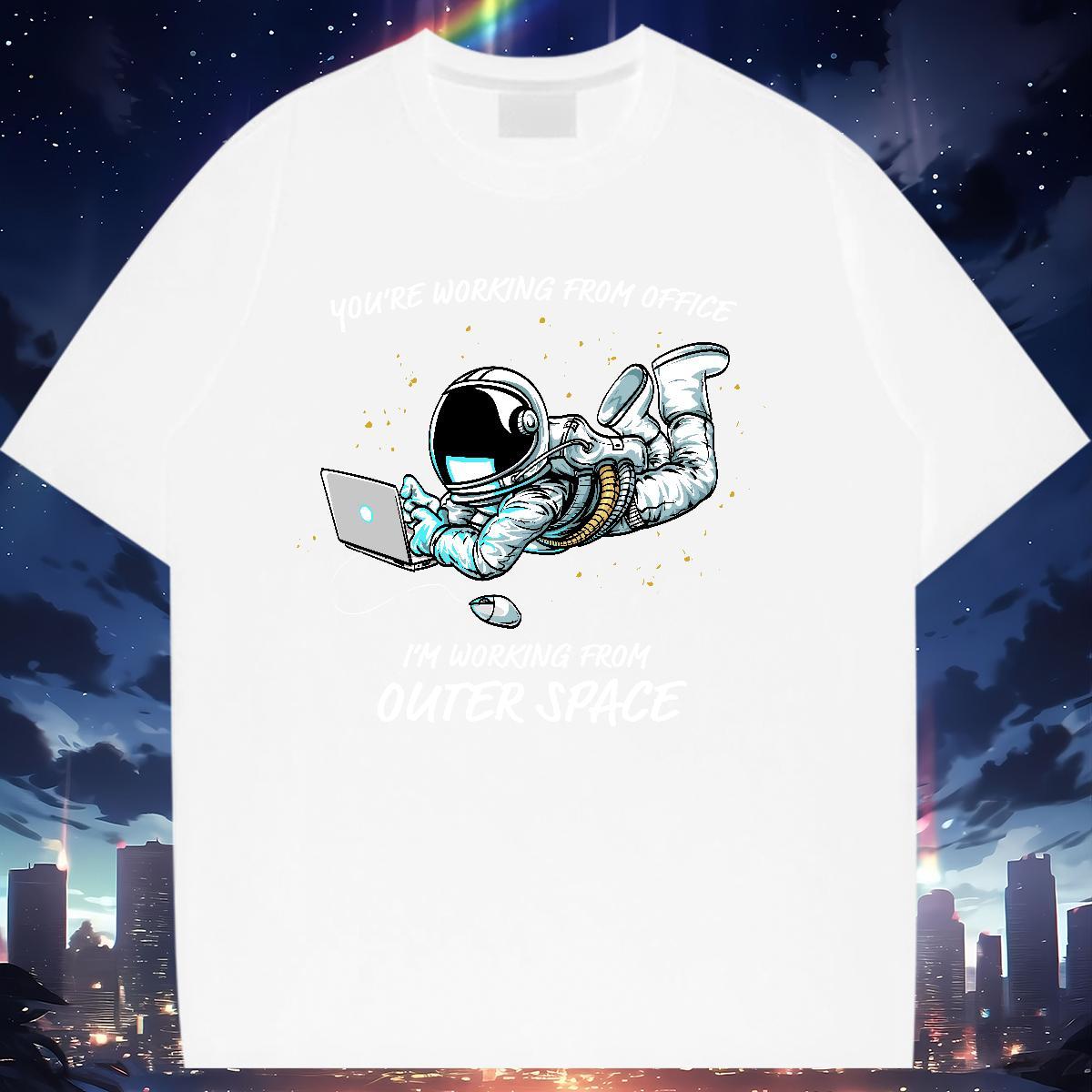 Comfortable Couples T Shirts 230g Pure Cotton cosmonaut Spring Summer T Shirts Women Breathable Short Sleeve Cartoon Print Tshirts