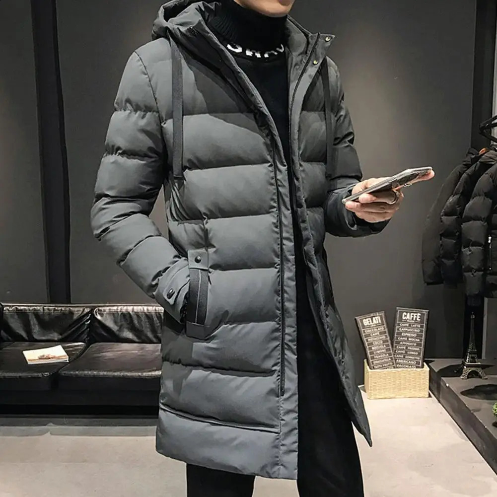 Windproof cotton coat high neck winter warmth mens hooded outdoor windproof 240822