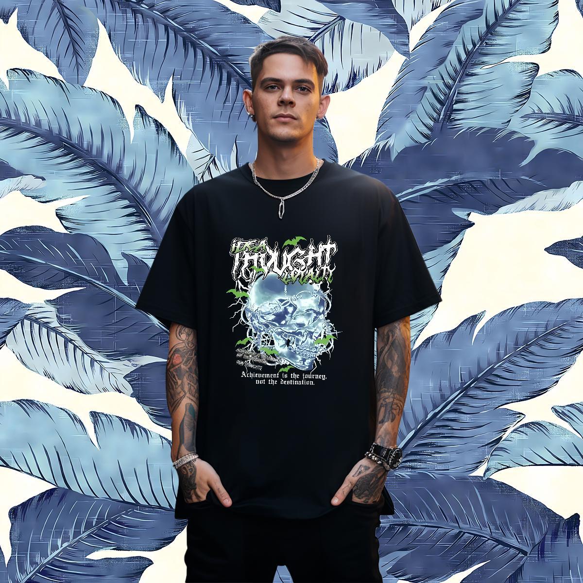 High Quality Mens T Shirts 230g Pure Cotton skull Summer Casual Custom Print Plus Size Breathable Crew Neck Men Tops Tees Brand Tee Shirt