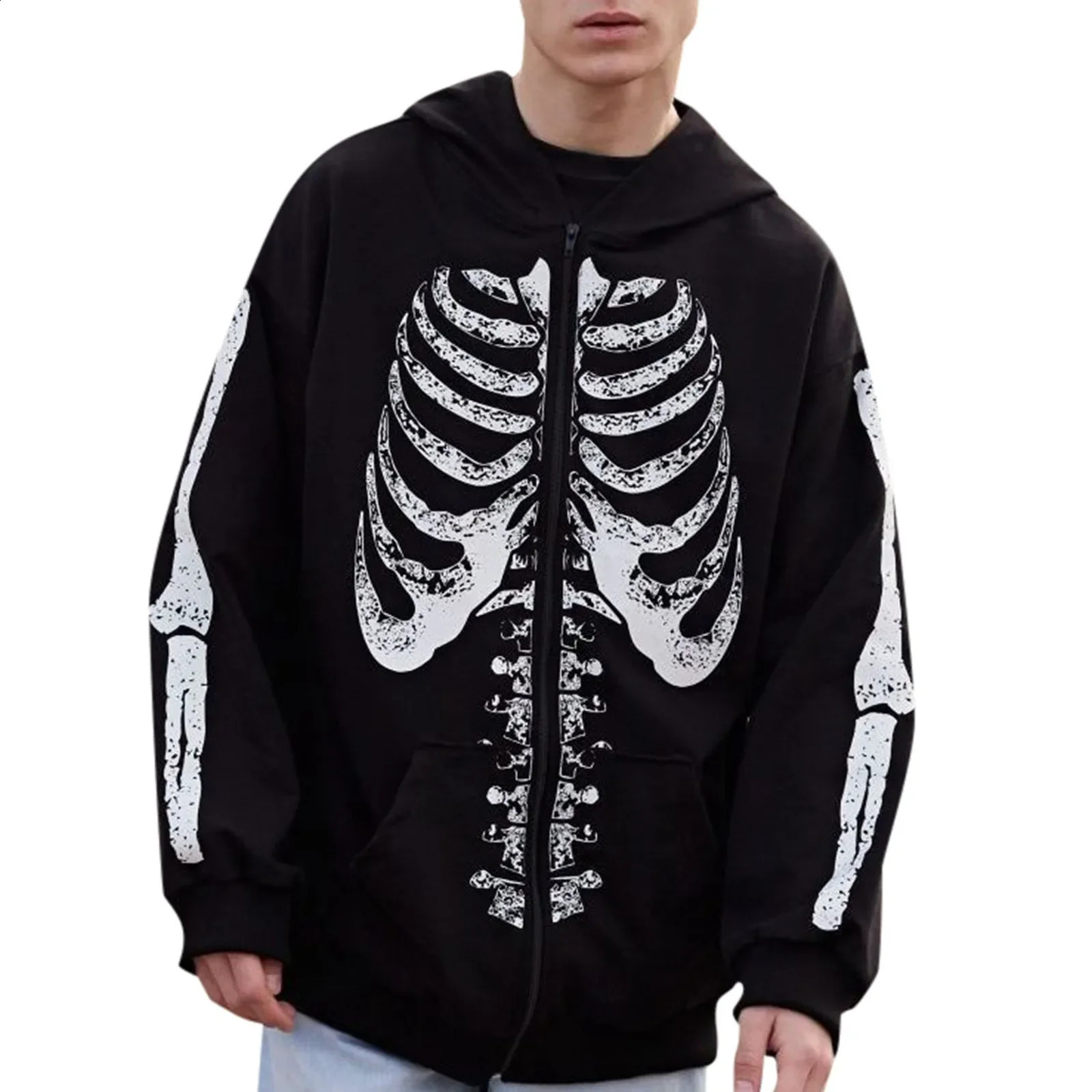 Y2k Fashion Printed Zip Up Hoodie Women Black Hoodie Grunge Oversized Sweatshirt Punk Harajuku Long Sleeve Outerwear 240823