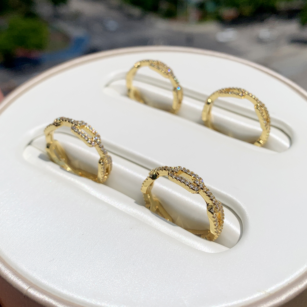 Iced Out Tennis Rings for Women - Cubic Zirconia Cuban k Chain Rings, Fashion Jewelry