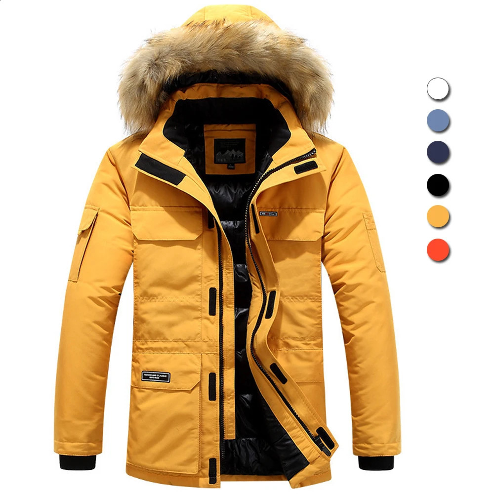 Wool winter fur hooded park mens duck down snow jacket windproof thickened 30 degrees warm outdoor 240822