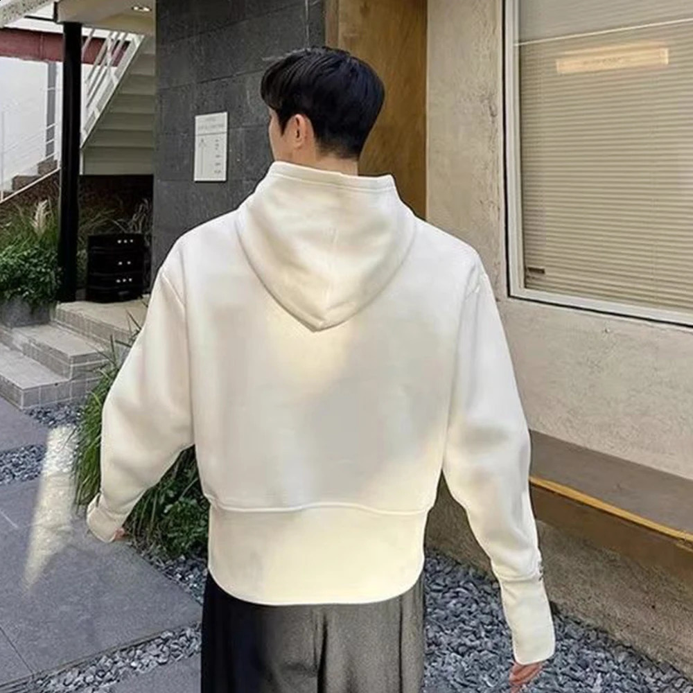 Mens Autumn Korean Y2k Waist Cuff Zipper Slim Waist Short Hooded Sweatshirt Essential Fashion Youth Solid Color Top For Men 240823