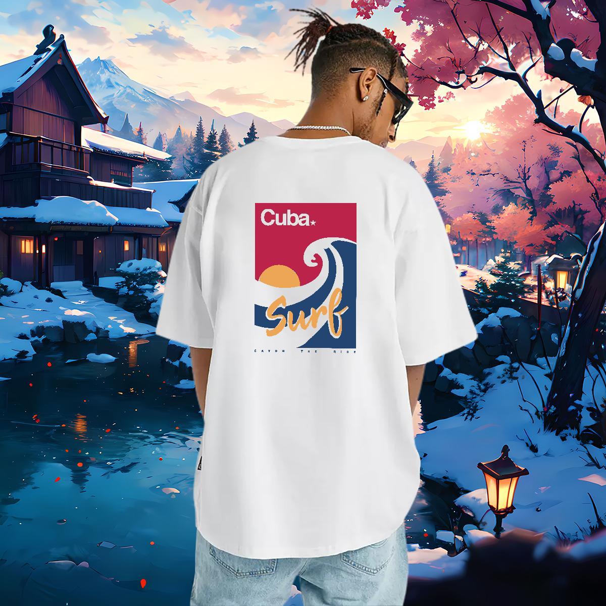 Cool T-Shirts 230g 100% Cotton sea wave Home Outdoor White Plus Size Crew Neck Breathable Mens Tshirts Classic Polos