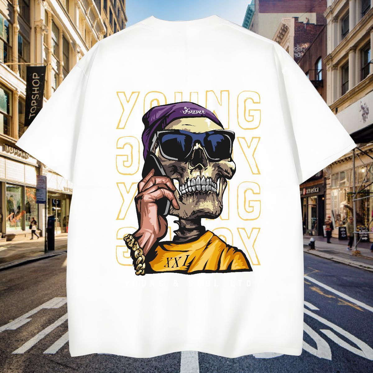 Cool Design T Shirts Men 100% Cotton 230g skull Home Outdoor Cartoon Print O-Neck Short Sleeve Tshirt for Man Woman Stylist Tees Shirts