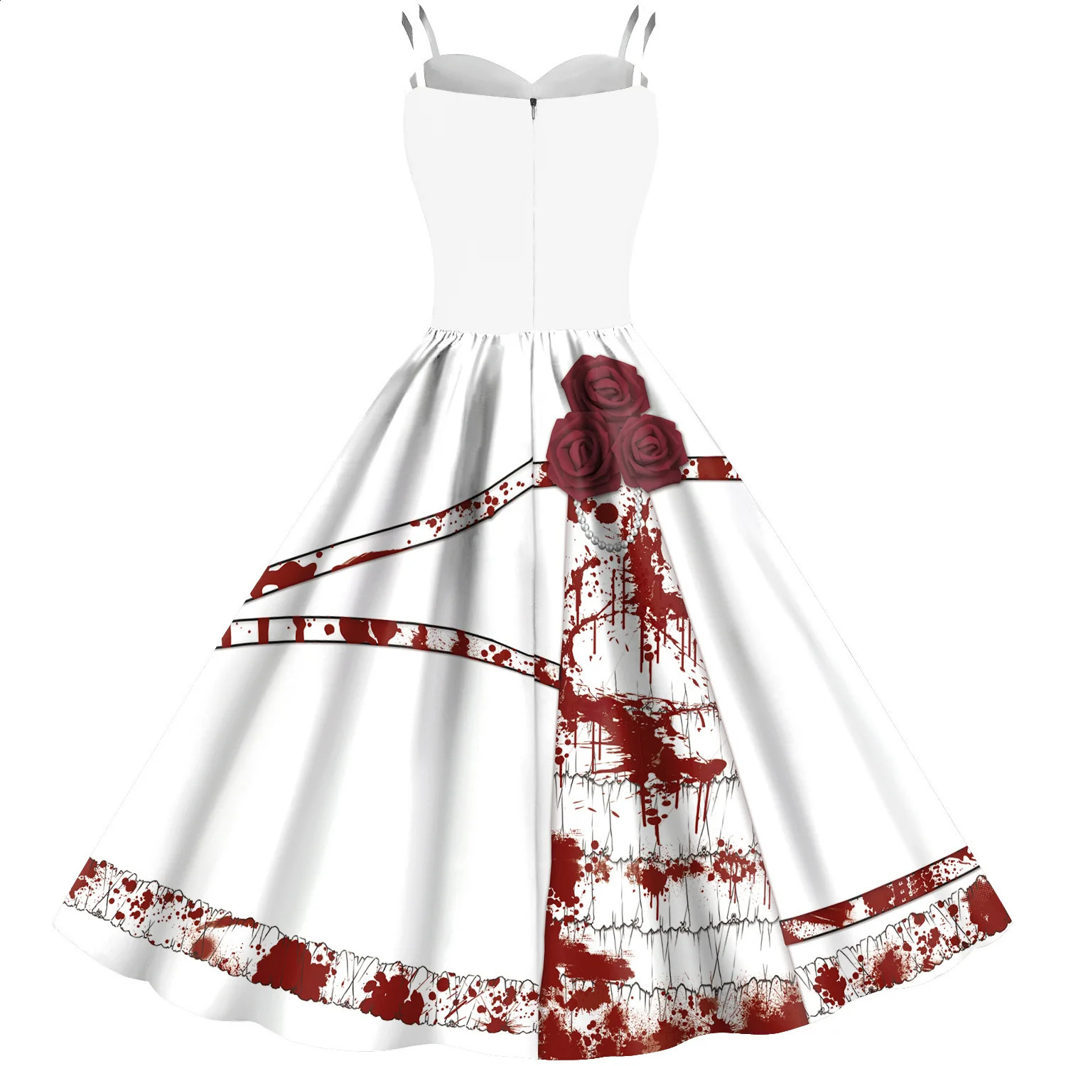 Halloween Terrifying Blood Rose Princess Cosplay Costume Girl Printing Inventory Makeup Carnival Party 240823