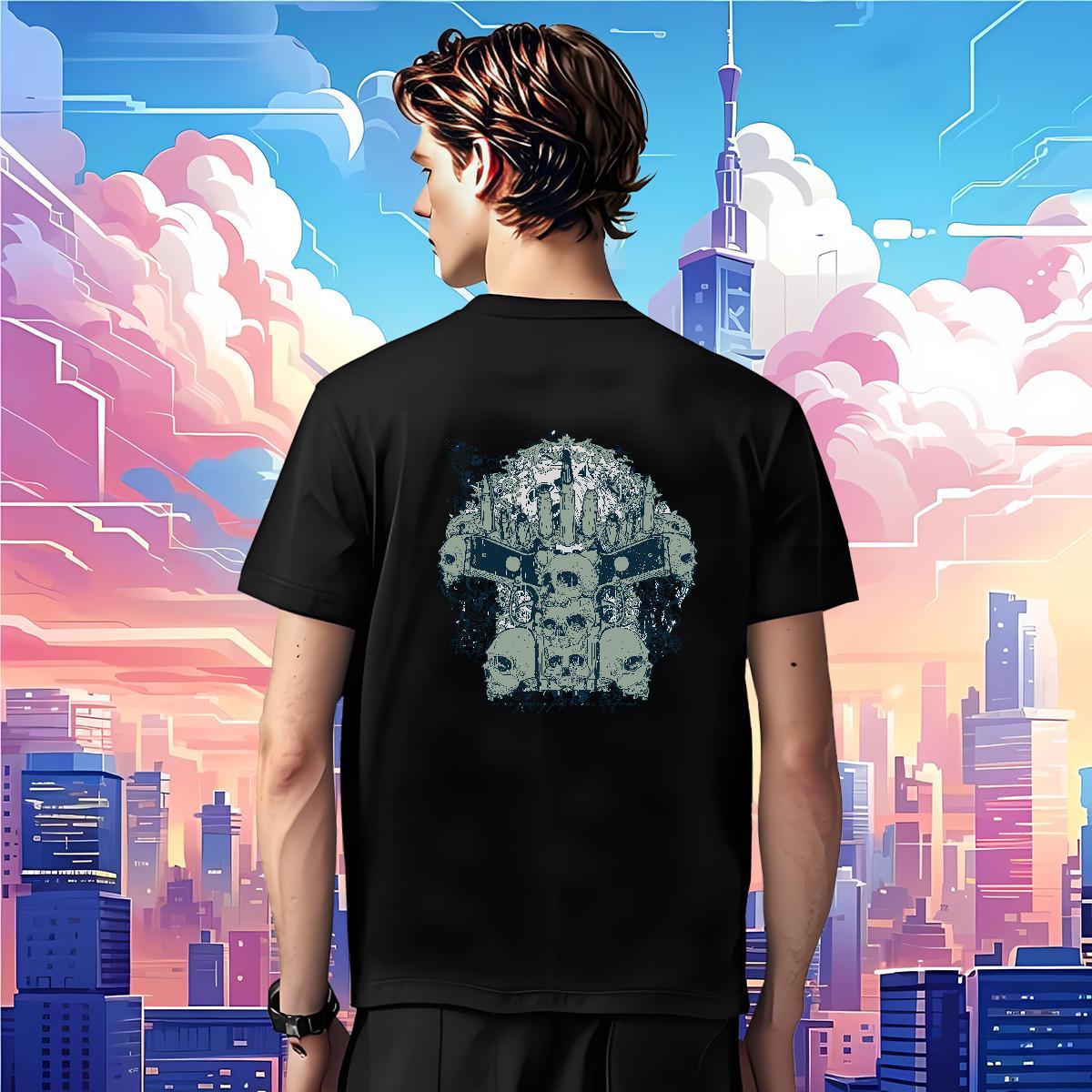 Loose T-Shirts for Men 230g Pure Cotton skull Street Casual Custom Print Oversized O-Neck Short Sleeve Men Tees Free Shipping Tops Tees