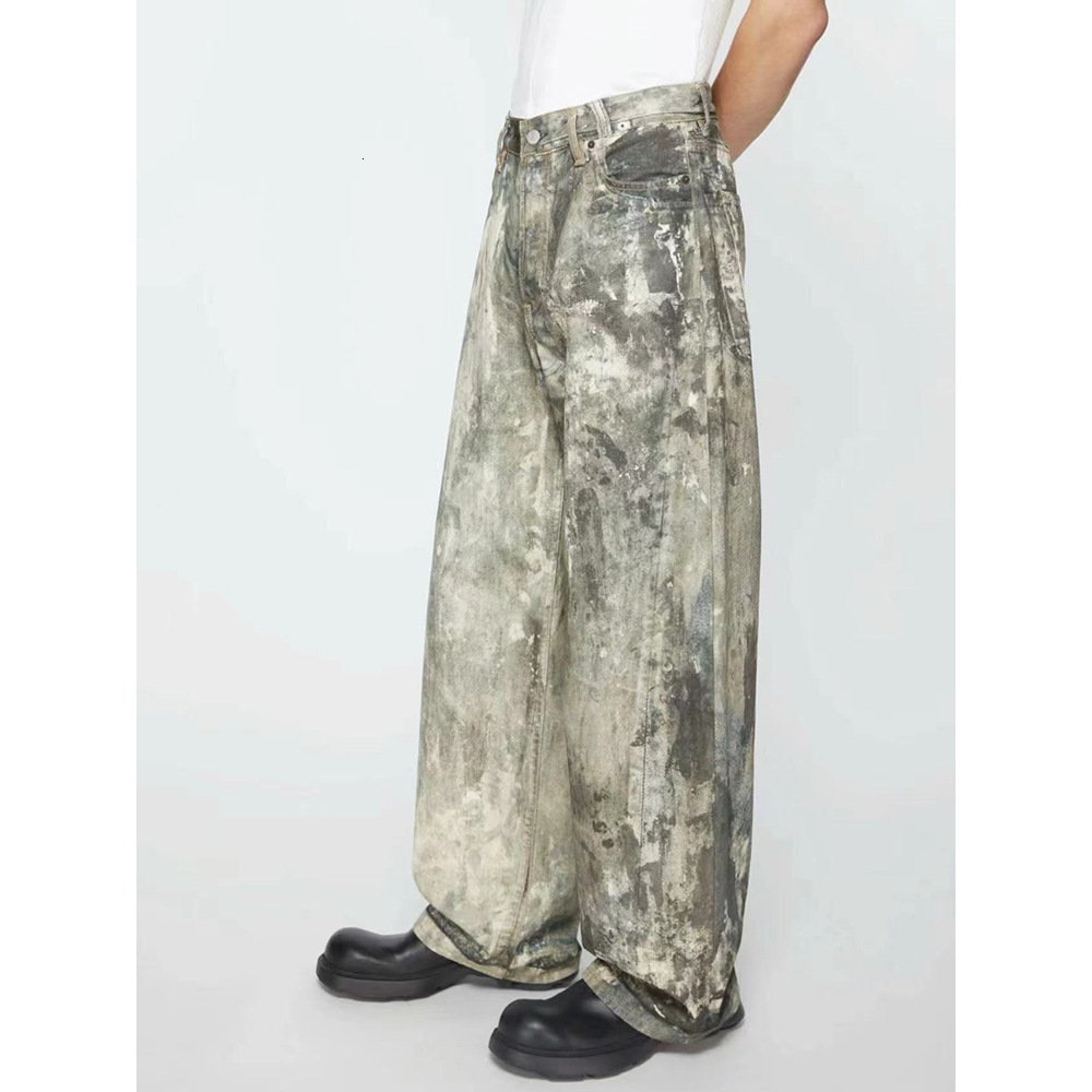 Ac Style 3d Digital Camouflage Printed Denim Mens Summer New Style Distressed Low Waist Wide Leg Long Pants