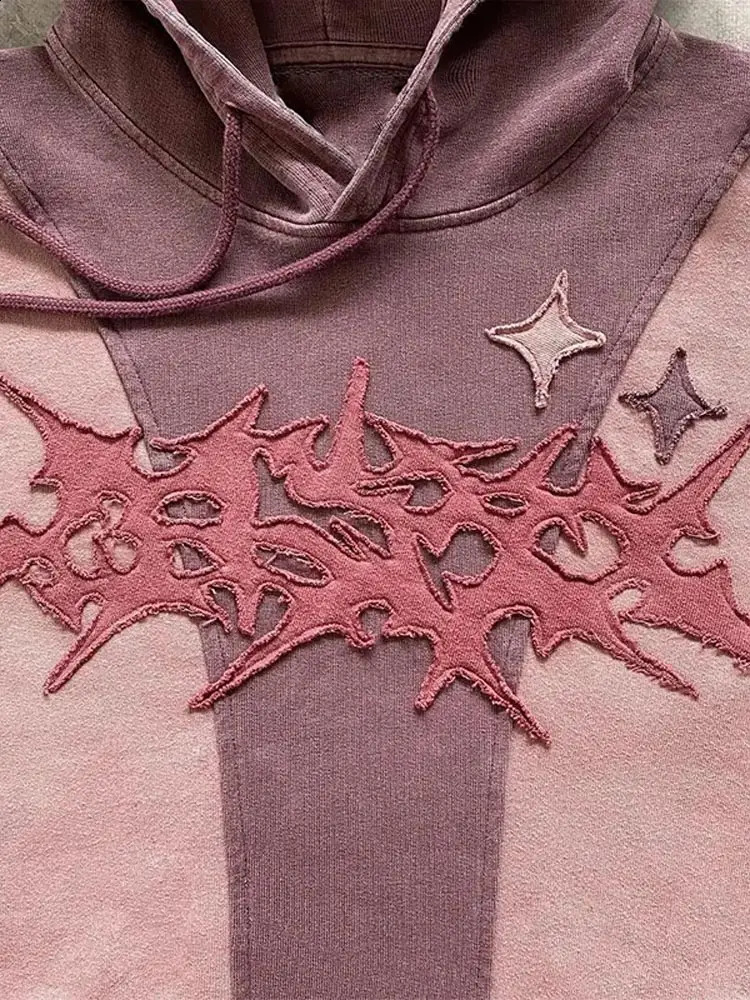 Retro Contrast Long Sleeve Oversize Hoodie For Male Trendy Patchwork Printed Sweatshirt With Pocket Autumn Mens Loose Pullover y240826