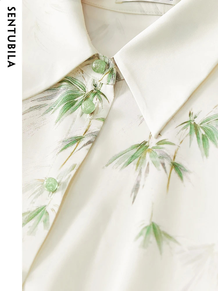 SENTUBILA Womens Chiffon Shirt Fashion Women Blouses Autumn Shirts With Bamboo Pattern Beautiful Long Sleeve Top 133C52014 240823