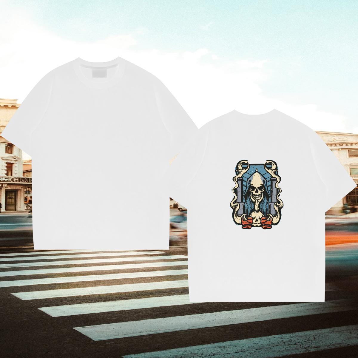 Unisex T Shirts Men 230g 100% Cotton skull Hip Hop Plus Size Custom Round Neck Short Sleeve Men Tops Tees 2024 Designer Clothes