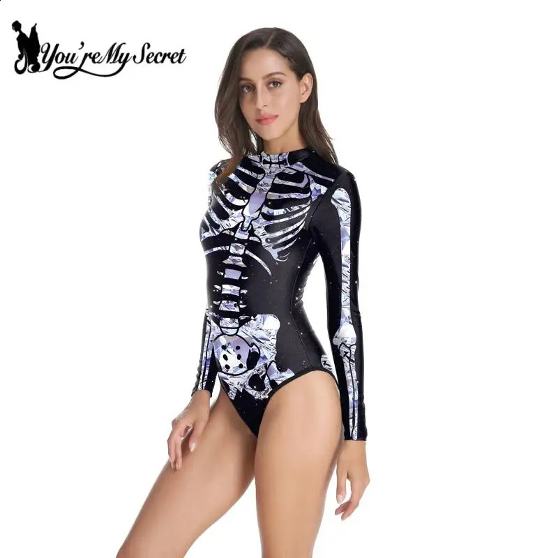 You are my secret Halloween skeleton printing cosplay costume onepiece swimsuit carnival party bodysuit death day 240823