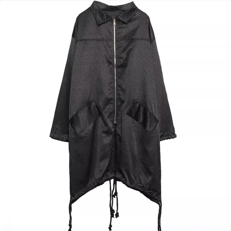 High Street Techwear Hip Hop Trench Coat Long Jackets For Men Drawstring Patchwork Cloak Gabardina Hombre 240822